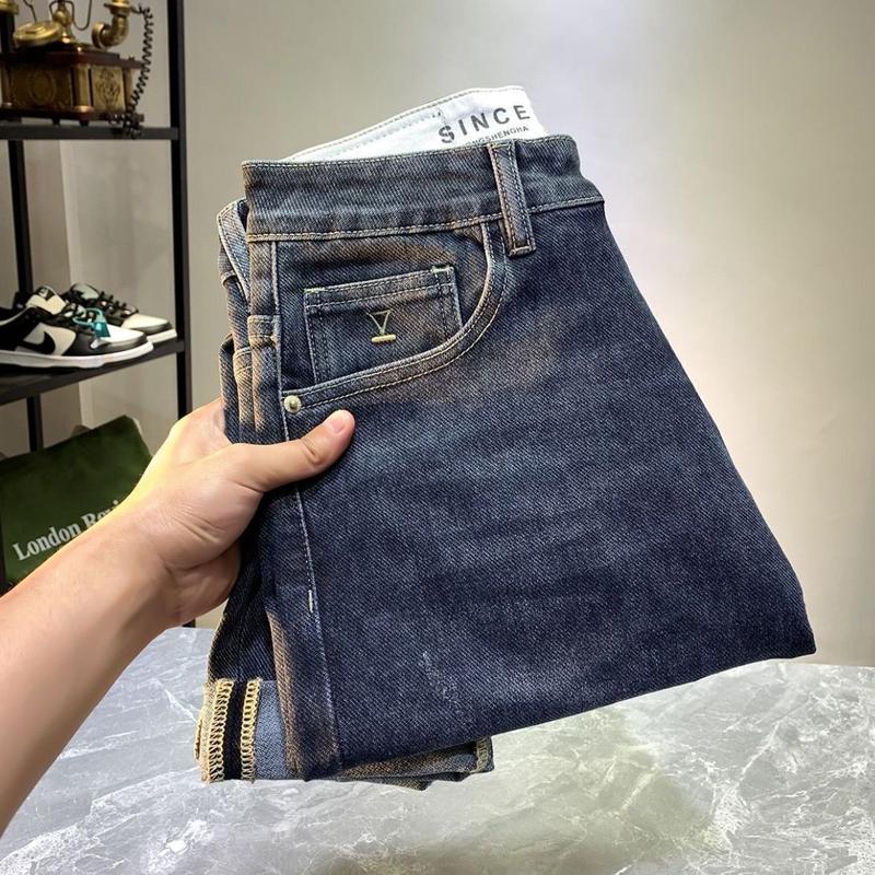 Quần jean co giãn nam, cao cấp, giá cả phải chăng, sang trọng, thêu Thương Hiệu Thời Trang , Hàn Quốc, Slim Fit, quần bó dài 7