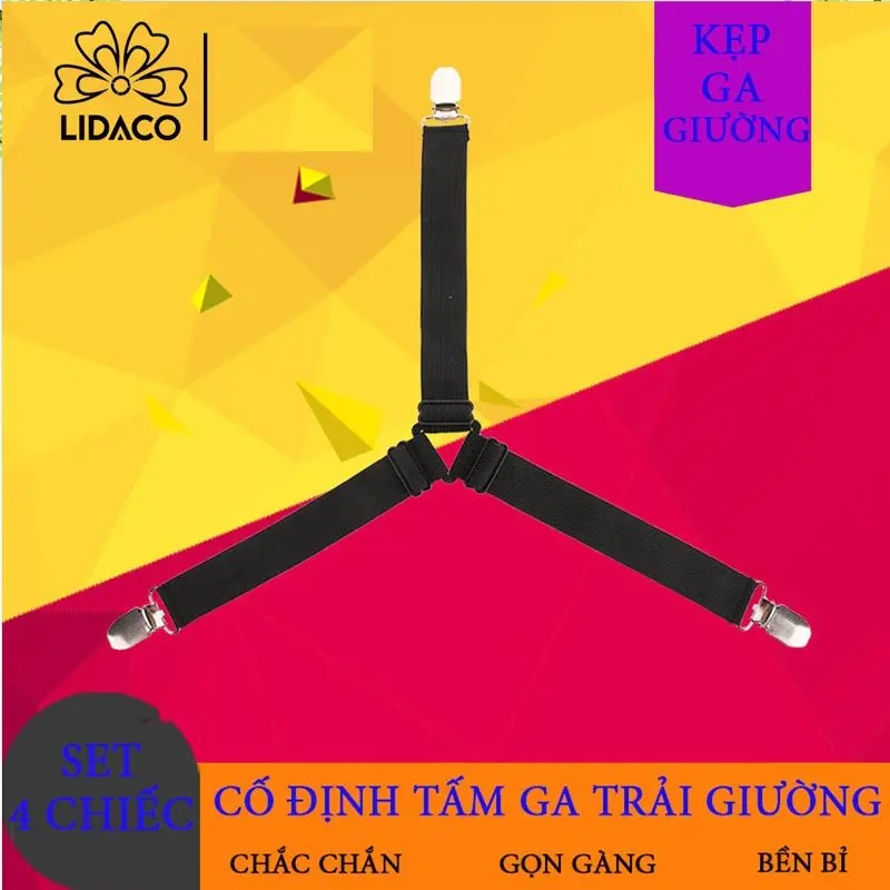 Set 4 kẹp ga giường có lớp đệm cao su Lidaco cố định drap chống xê dịch chất liệu inox không gỉ (Giao màu ngẫu nhiên)