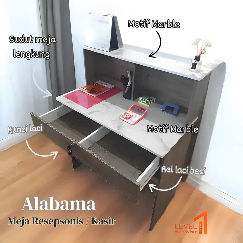 Alabama Meja Kasir 80 x 40 | Meja Resepsionis | Meja Kantor Minimalis Estetik Multifungsi dengan Drawer | Meja Kerja 2