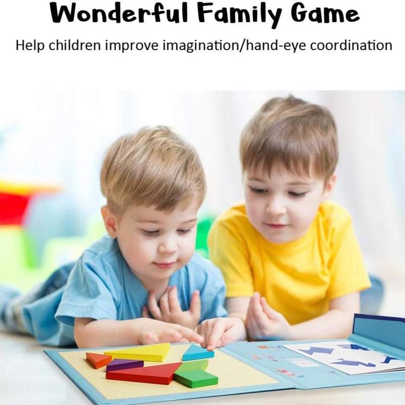 Product Introduction of Tangram Puzzle Book, Random Color Tangram Puzzle Toy, Early Education Learning Challenge Toy, Gift for Boys & Girls 8