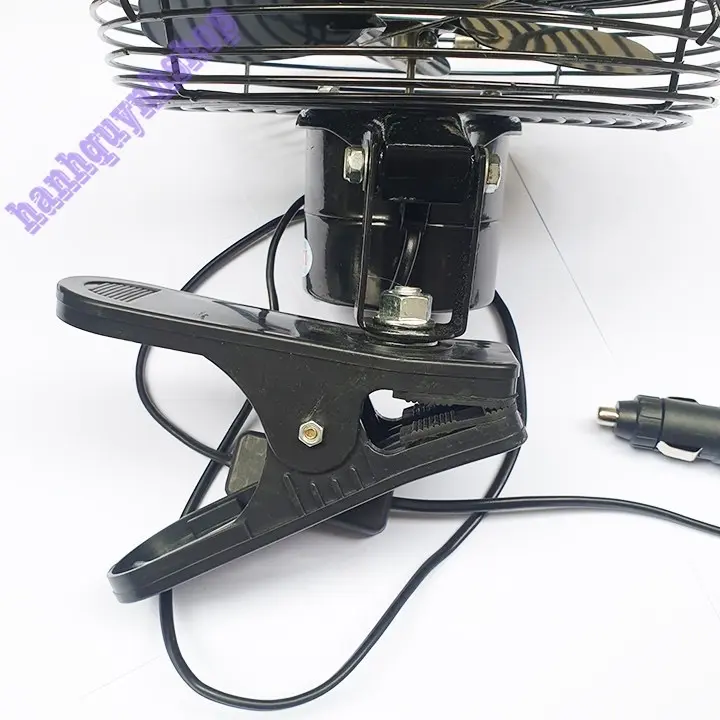 Quạt Kẹp Trên Xe Ô Tô Lồng Sắt Đen 12 và 24v Cánh sắt  - Đường Kính 22cm 3