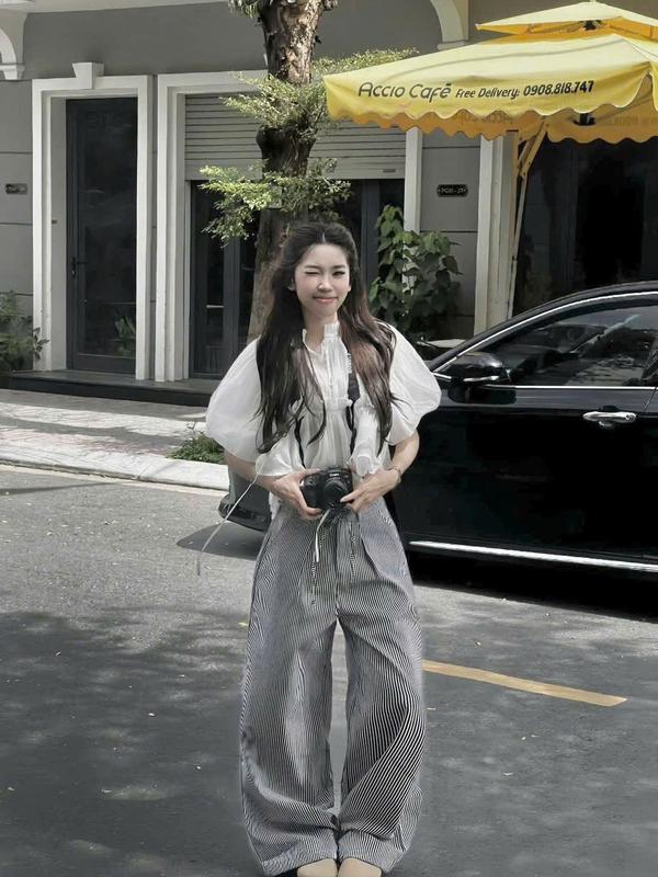 Bộ Áo Tơ Bèo Tầng Tay Chun Cộc Tay Mix Quần Ống Rộng Dễ Mặc - Thời Trang News 2