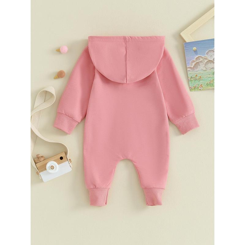 Áo liền quần cho bé, Áo liền quần dài tay có mũ trùm đầu Zip-up Solid Fall Romper Quần áo cho bé trai bé gái Jumpsuit 8