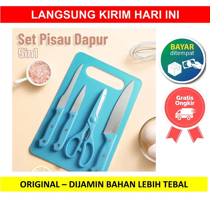 Talenan Set Plastik + Pisau 5 IN 1 / Pisau Talenan Gunting set