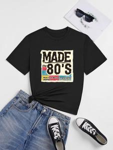 ImprinTee Women's Vintage "80s" Graphic Print Round Neck Tee, Trendy Casual Short Sleeve T-shirt for Daily Wear, Ladies Summer Outfit