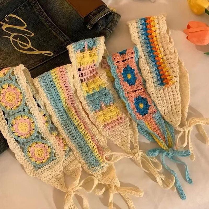 Colorful Ethnic Style Triangular Headscarf Colorful Dopamine Sweet Hair Bands Knitted Bandanas for Women Girls 1