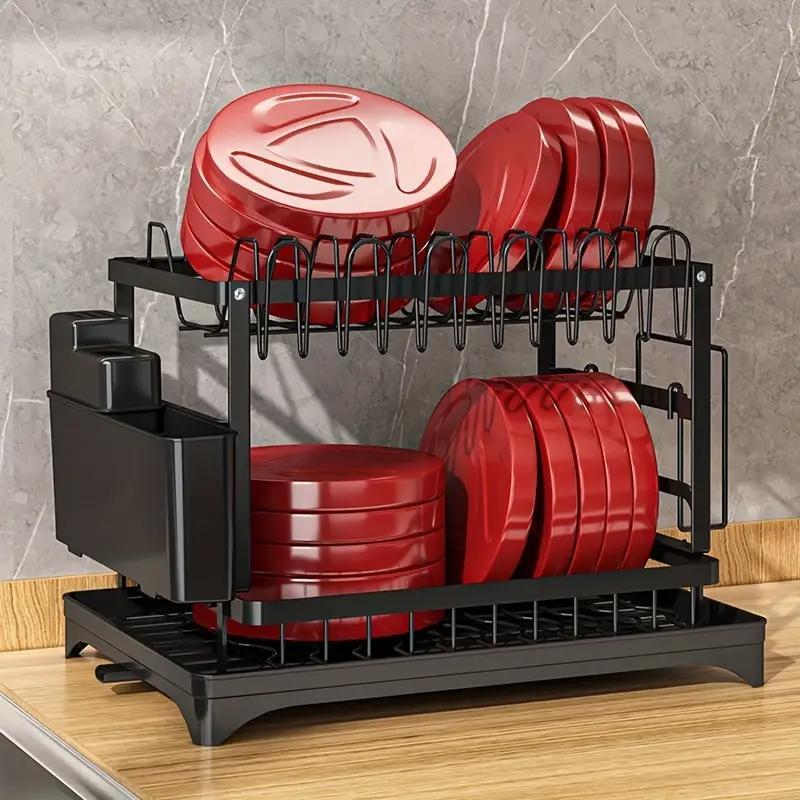 Product Introduction of 【】2-tier Dish Drying Rack, 1 Count Large Capacity Countertop Dish Storage Rack With Utensil Holder, Cutlery Rack With Drainboard, Kitchen Utensil Organizer, Kitchen Accessories 6