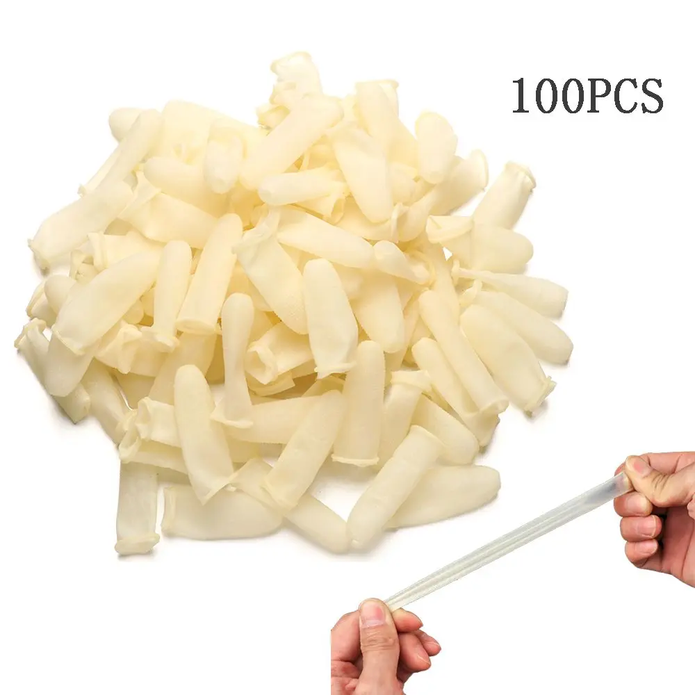 Phụ Kiện Làm Sạch, 100 Chiếc, Tay Cầm Bảo Vệ Đầu Ngón Tay Cao Su Tự Nhiên, Găng Tay Cao Su, Giường Ngón Tay Màu Trắng, Che Ngón Tay