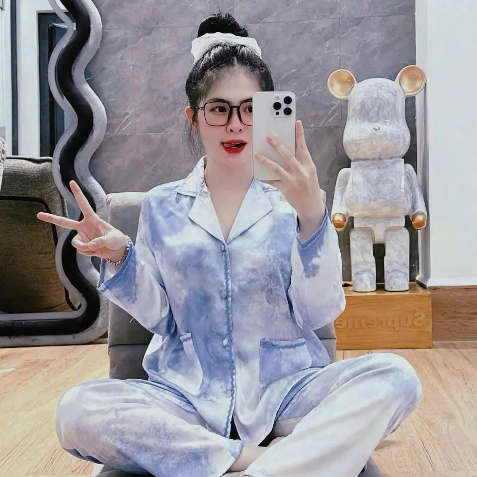 Pijama màu loang lạ đẹp mắt , trẻ trung ,tay dài set  botieuthu, Women, Nữ, pijama, lụa xước pizamanu đồ ngủ