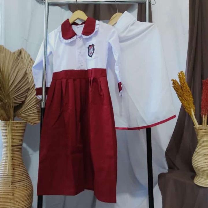 SERAGAM ANAK SD MODEL GAMIS 1 SET DENGAN KERUDUNG Setelan Muslim Baju Wanita Remaja 2