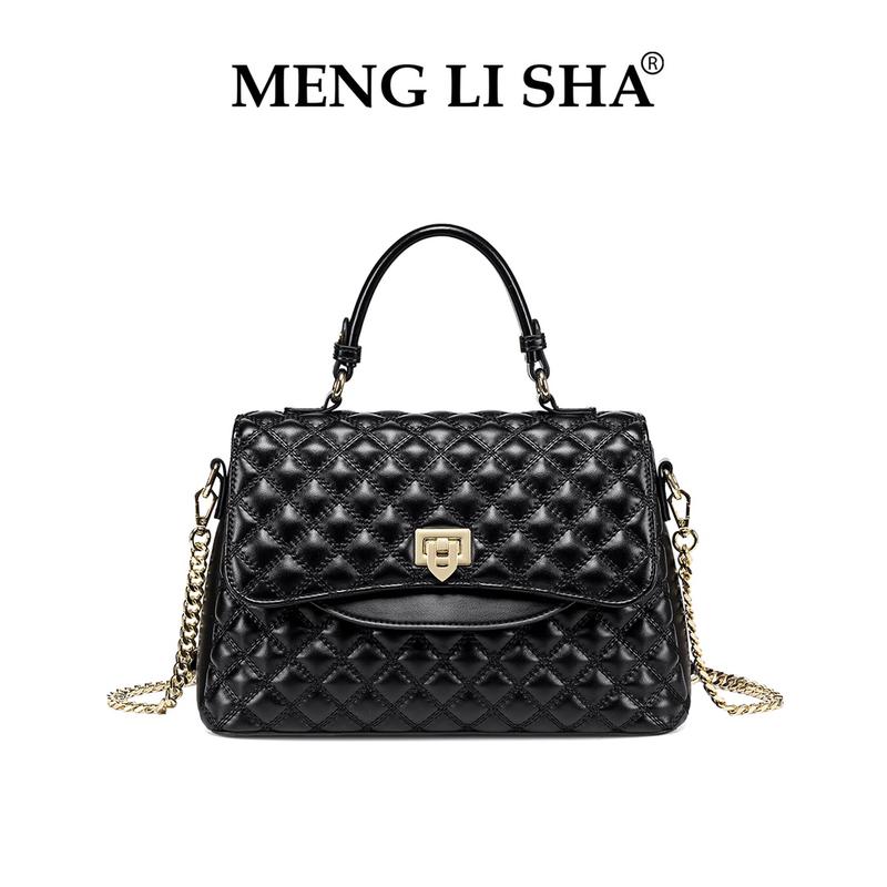 6052-K1 MENG LI SA - Túi Xách Nữ Khóa Bấm Sang Trọng Họa Tiết Ô Trám Thời Thượng Trang Nhã. Đeo Vai Đeo Chéo. Dễ Phối Đồ. Màu Đen