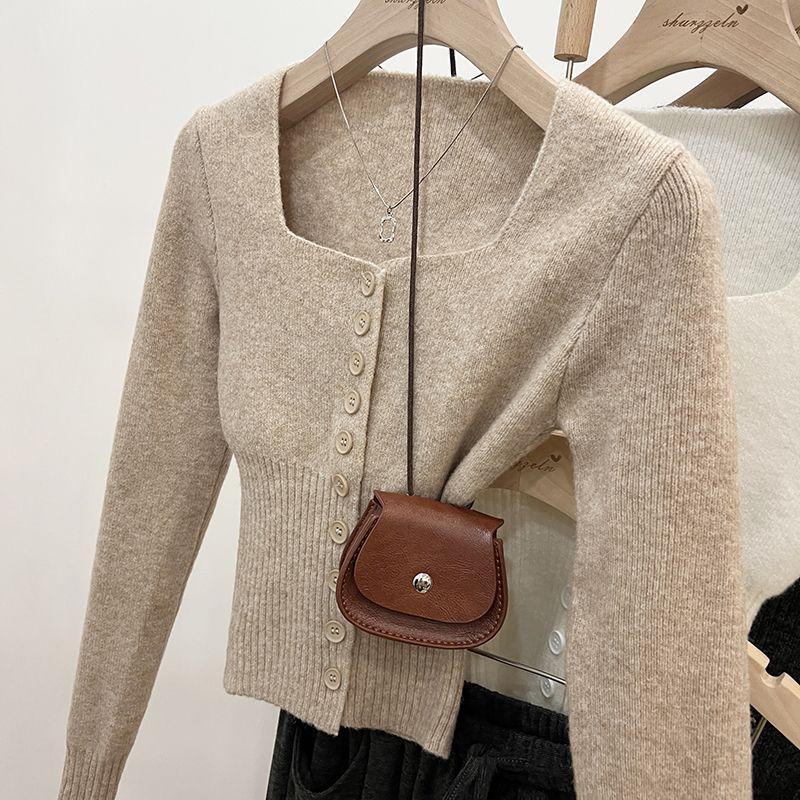 Áo Len Đỏ, Dệt Kim, Dài Tay, Dành Cho Nữ, Mùa Thu Và Mùa Đông, Thiết Kế Đẹp, Cổ Áo Vuông, Áo Cardigan Dệt Kim, Có Thể Mặc Bên Trong, Áo Cơ Sở Kiểm Soát Eo, Chủ Đề Giáng Sinh Và Năm Mới 8