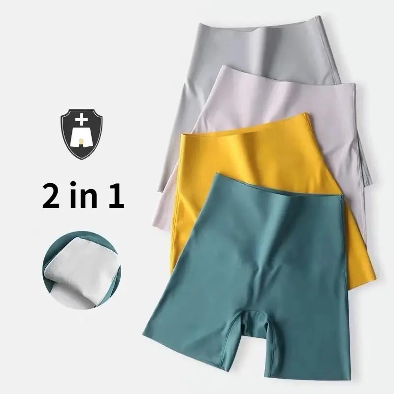 Women's Summer High-waist Seamless Safety Pants/Safety Panties Two In One/Ice Silk Bottoming Shorts/Anti-glare  Non-curling Safety Panties/Abdomen Hip-lifting Slimming Body Shaper