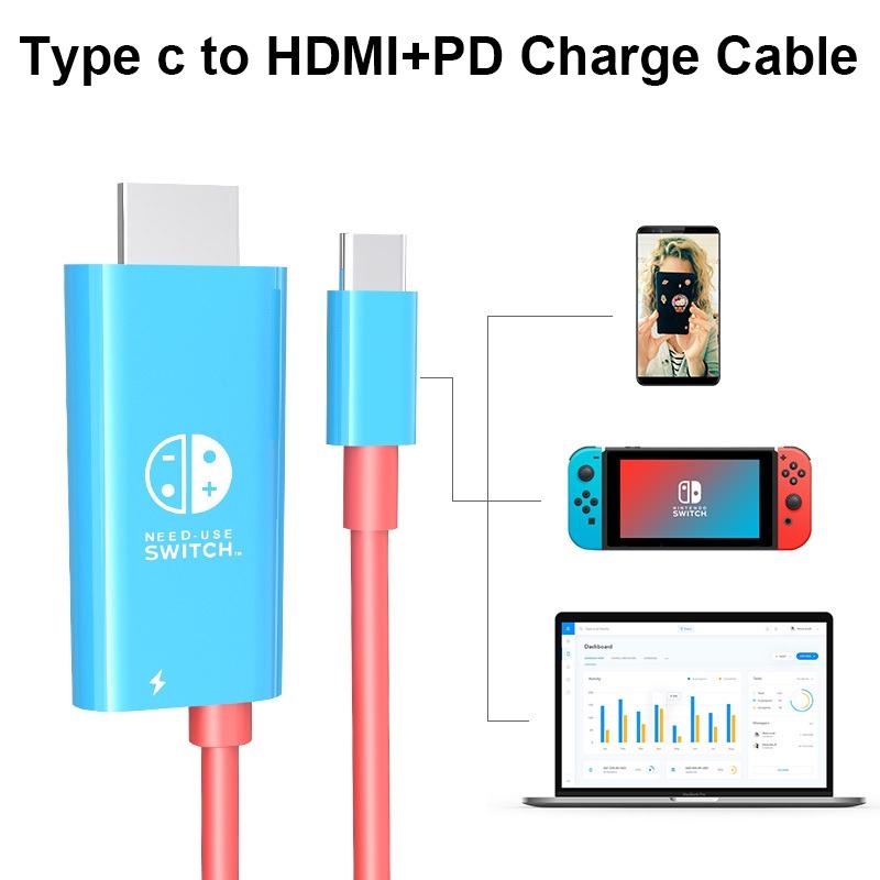Cáp Type-c sang HDMI, Bộ chuyển đổi Type C sang HDMI, Tương thích với Nintendo Switch2, OLED v1 và v2, Dock, Điện thoại di động, Switch, Máy tính xách tay, Macbook, iPad, Sạc PD 100W, Sạc Type C sang TV, Màn hình và Máy Chiếu