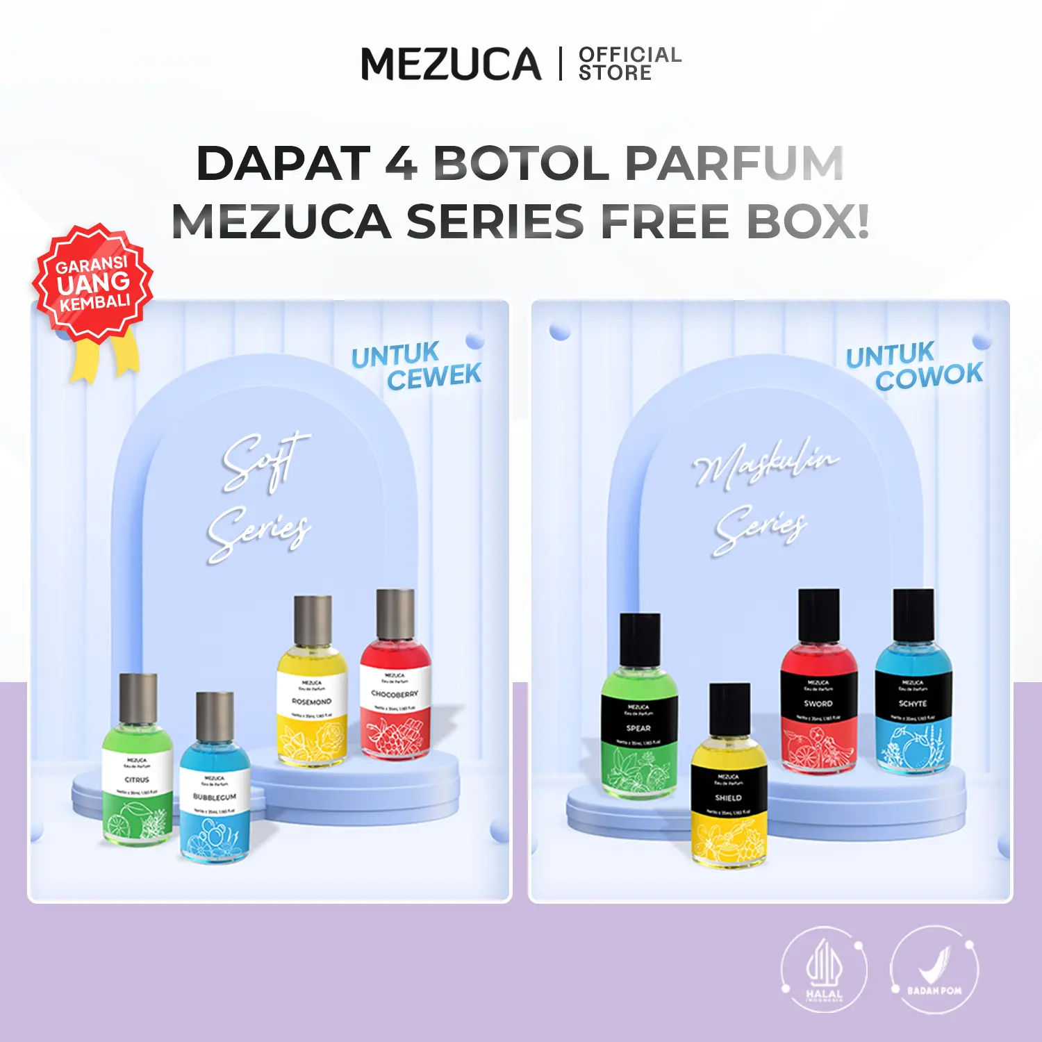 Dapat 4 Parfum Mezuca 35ml Eau De Parfume BPOM Halal Free Box Perfume Laki-laki Perempuan Uniseks Elegan