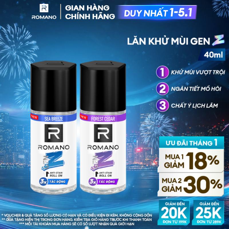 DUY NHẤT 1-5.1 MUA 2 GIẢM 35% MỚI Lăn Khử mùi ngăn vệt ố vàng Dưỡng Thể cho nam Romano Gen ZSea Breeze Forest Cedar 40ml Chai
