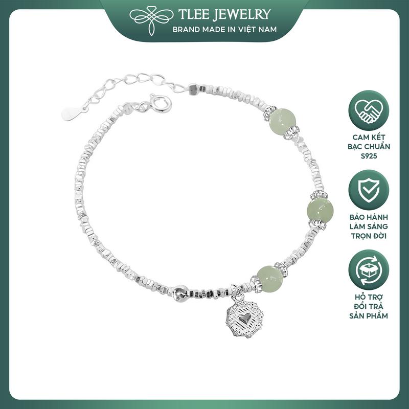 Lắc tay bạc nữ TLEE hạt vỡ treo charm trái tim hoa kết mix đá ngọc bích nữ tính TLEE JEWELRY LT0222