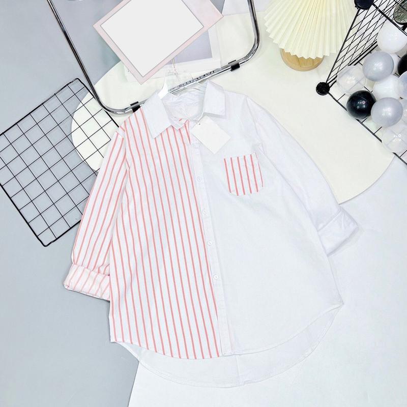 Áo sơ mi kẻ sọc dài tay, chất vải thô hàn cotton thoáng mát mềm mịn mã K1568 Top Women  hàn quốc 5