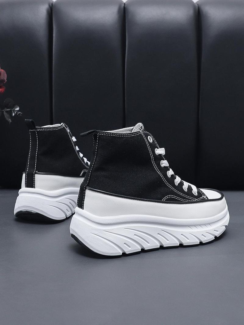 Product Introduction of Women's Fashionable High Top Canvas Shoes, Lace Up Wedge Sneakers, Casual Comfortable Platform Sports Shoes for Daily Wear, Perfect for Students and Outdoor Sports 7