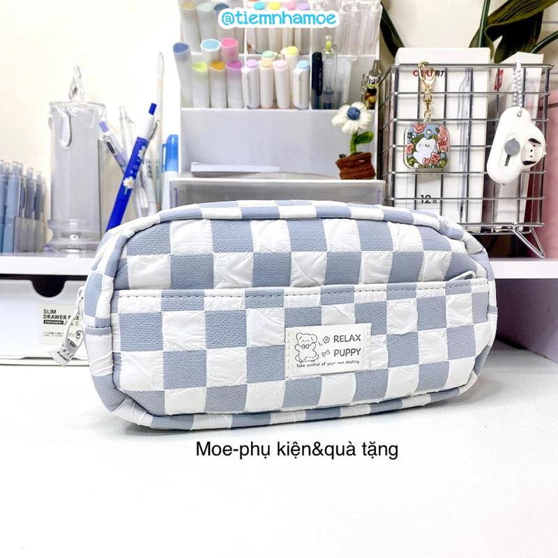 Túi bút caro khổng lồ phong cách hàn quốc HAPPY LUCKY EVERYDAY