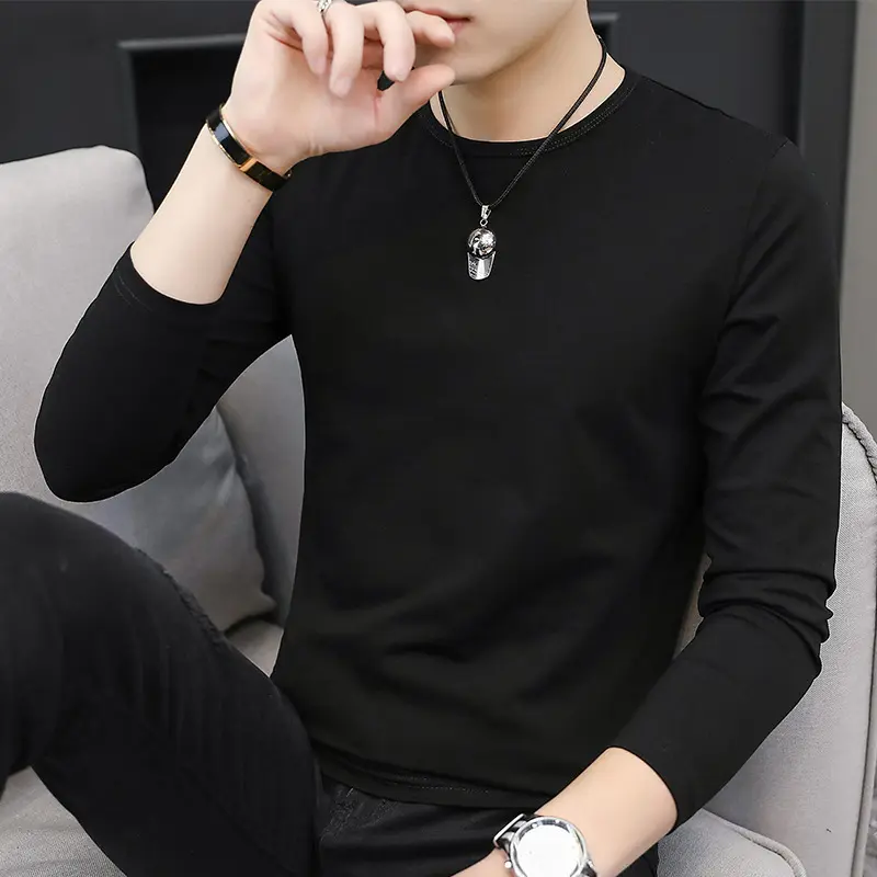 Áo Thun Dài Tay, Ôm Sát, Phong Cách Mùa Thu, Thích Hợp Cho Nam Giới, Giá Cả Phải Chăng, Áo Sơ Mi Cơ Sở Sang Trọng, Màu Trơn, Thường Ngày Và Đơn Giản, Cổ Tròn, Áo Thun Dài, Phong Cách Ins 0