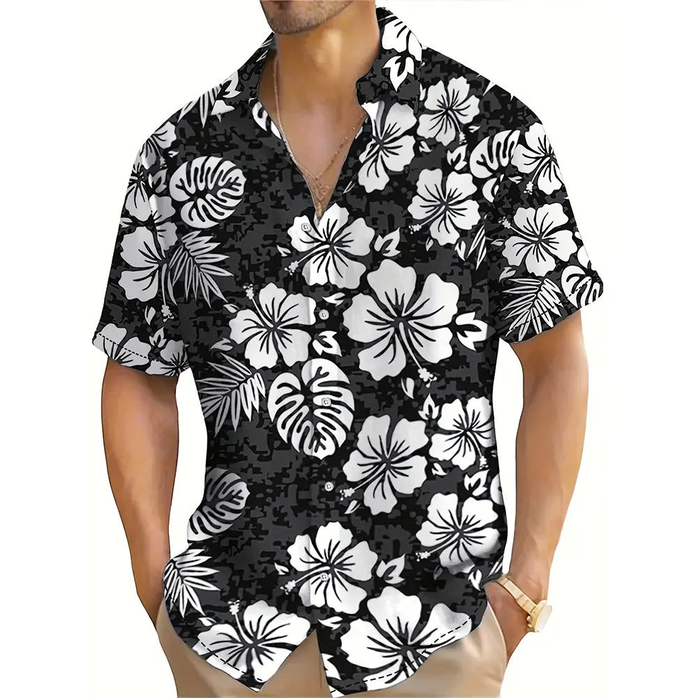3D Floral Pattern Print Men's Short Sleeve Button Up Lapel Shirt For Summer Holiday Resort Hawaiian Style Shirt Men Oversized