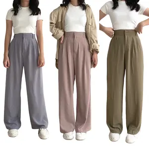SIVALI Celana Kulot Crinkle Wanita Panjang Highwaist - Loose Cullote pants Bahan Premium Mewah Outfit Casual Formal Untuk Kerja Kantor Korean Style 3412 flowy santai Airflow Hitam Pant Basic Pant