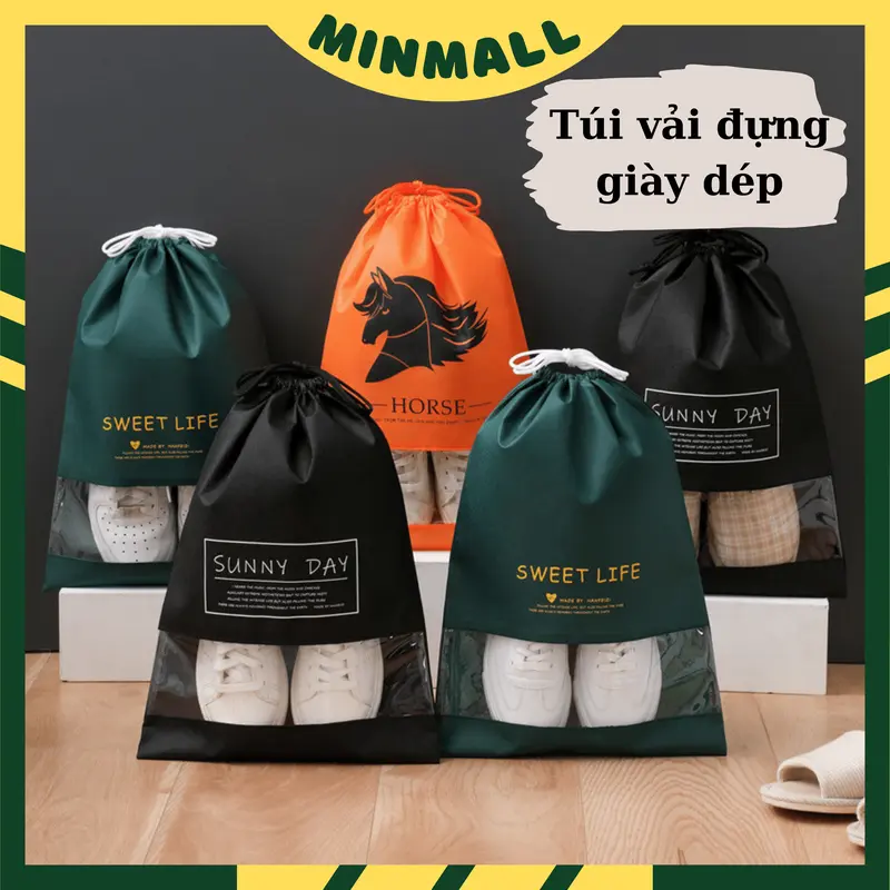 Túi Vải Đựng Giày Dép Áo Quần Dây Rút Chống Bẩn Chơi Thể Thao Du Lịch Size Lớn 0