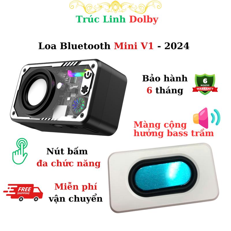 Loa Bluetooth V1 Mini trong suốt có bass mạnh kèm led RBG theo nhạc, Loa Nghe Nhạc cho điện thoại, máy tính, laptop Củ Loa Kem