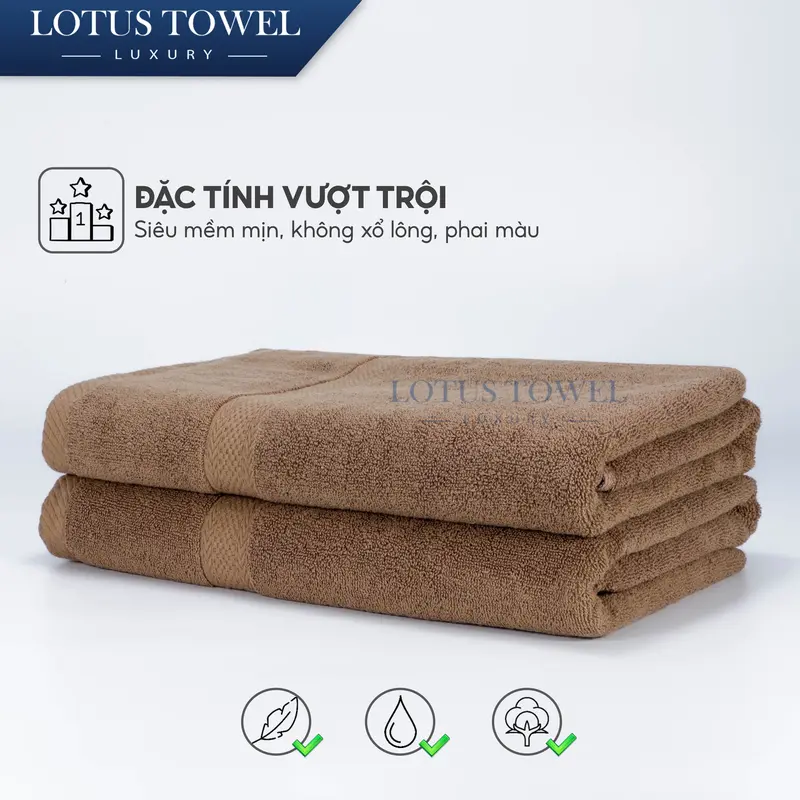 Bộ 3 Khăn ( Khăn Tắm, khăn Gội, Lau mặt) lotustowel Làm Từ Sợi Cotton Cao Cấp, Mềm Mịm, Thấm Hút, Không Ra Màu Dùng cho Nhà Tắm, Spa, Khách sạn, Resort 2