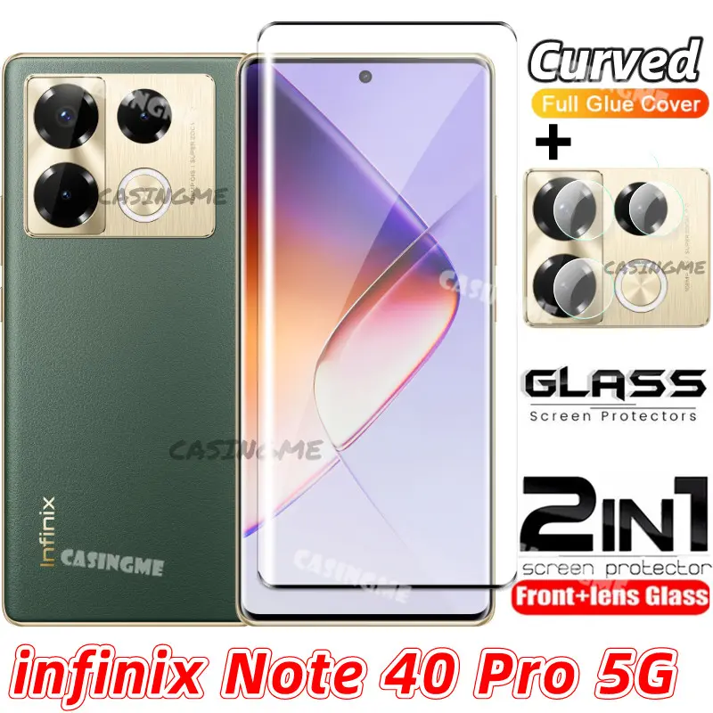 Infinix Note 40 Pro 5g Filem Kaca Bajaan 2 dalam 1 Pelindung Skrin untuk Infinix Note 40pro 40 note40 pro note40pro + plus 5g 4G 2024 Kaca Bajaan Penutup Penuh Filem Depan Kanta Belakang