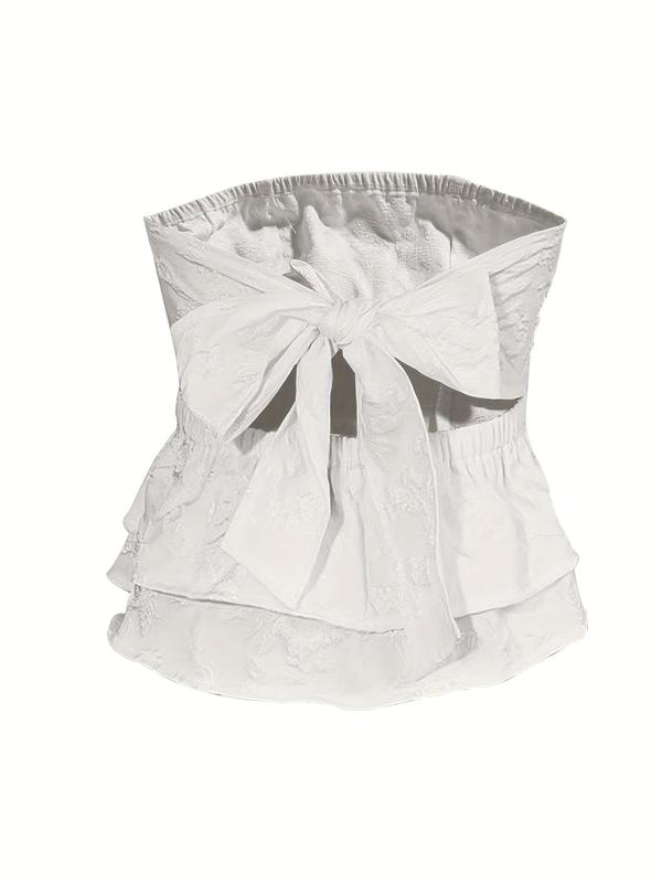Women's Plain Textured Cut Out Tiered Layer Tube Top, White Tube Top, Boho Tie Back Strapless Top for Summer, Ladies Clothes for Beach Holiday Vacation 1