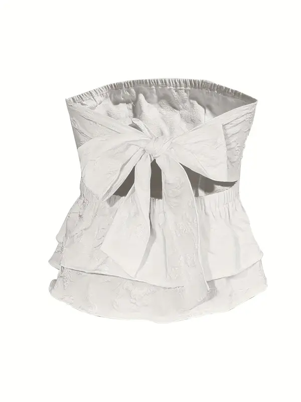 Women's Plain Textured Cut Out Tiered Layer Tube Top, White Tube Top, Boho Tie Back Strapless Top for Summer, Ladies Clothes for Beach Holiday Vacation 1
