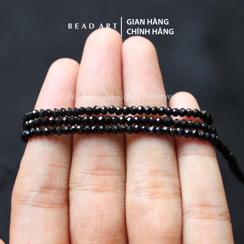 [5 Hạt/10 Hạt] 3x2MM Đá Spin.el Màu Đen Giác Cắt, Hợp Mệnh Thuỷ, Mộc, Đá Phối Vòng Tay Phong Thuỷ, Chuỗi Hạt - Bead Art 1