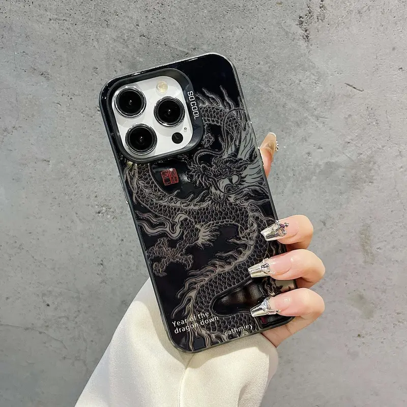 Berlaku untuk Sliver Case Realme 10 11 C3 5i 7i 8i 9i C11 C12 15 C17 C20 C21 C25Y C30 C33 C31 C35 C53 C51 C55 C67 8 Pro NARZO 50 5G 20 30A 50A Prime GT Neo5 Note 50 naga yang keren pola Penutup Penuh Perlindungan Penuh Anti-fall casing Realme UP009CYK 3