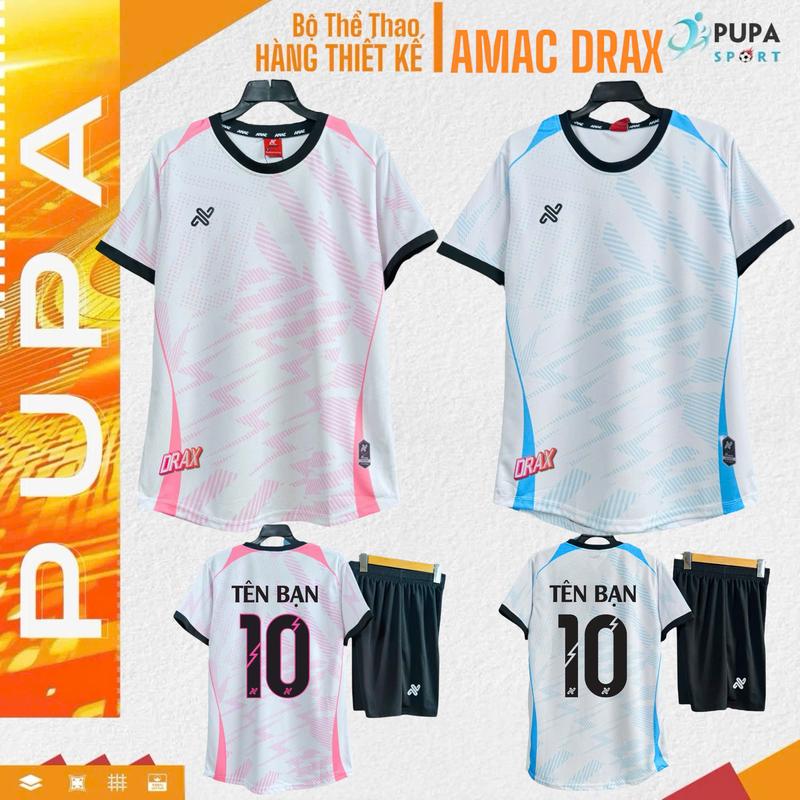 Bộ Quần Áo Bóng Đá Không Logo Amac Drax - Màu Trắng Xanh/Trắng Hồng Phấn , Vải Mè Cao Cấp Cho Nam Nữ, Có In Tên Unisex Sport Top Quần