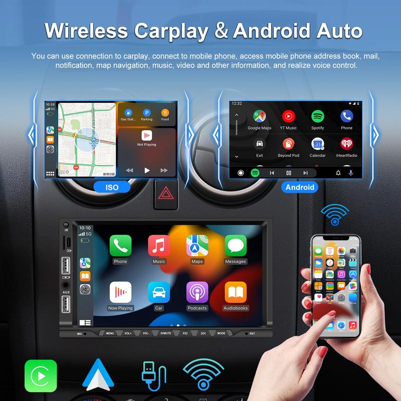 Product Introduction of Compatible with 7inch Dual-Socket MP5 Player - Wireless CarPlay with Microphone for Car Central Control Integrated System 42