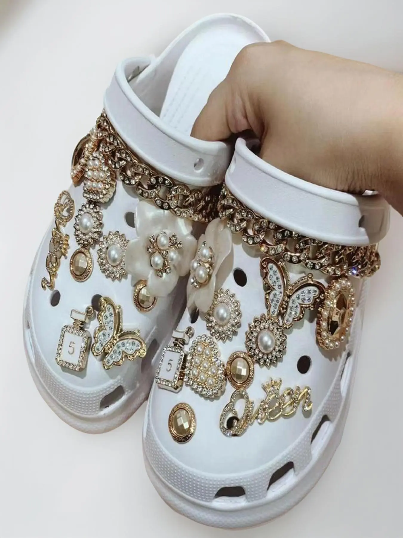 Elegant Rhinestone & Faux Pearl Decorated Shoes Decorations, 22pcs/set Exquisite Flower & Butterfly & Heart Design Shoes Charms, Trendy Shoes Accessories for Clogs