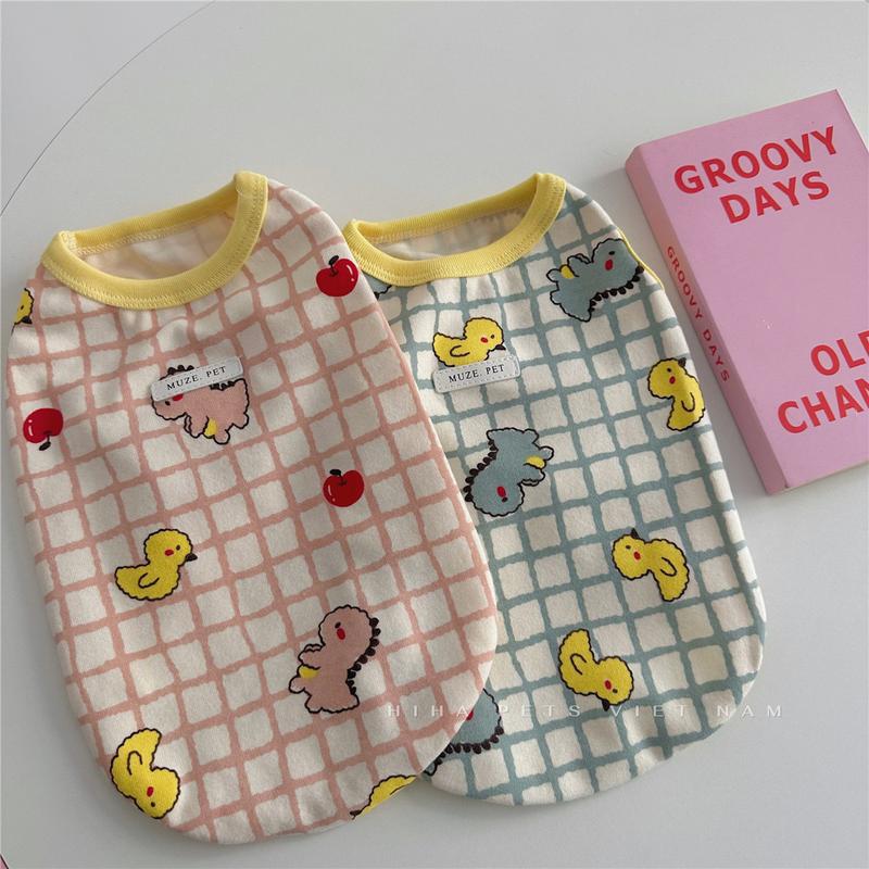Áo Thun Cotton Khủng Long Chó Mèo Thời Trang Quần Áo Thú Cưng Thiết Kế Cao Cấp Mùa Hè Hiha Pets