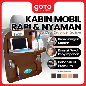 Goto [COD] Premiro Car Seat Organizer Leather Tas Jok Kursi Mobil Meja Kulit