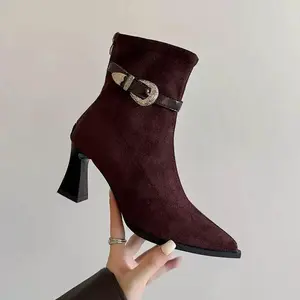 YJH Sepatu Boots Heels Tinggi 6cm Black Coffee Sandal Shoes Wanita 36-40 Korea BO9084