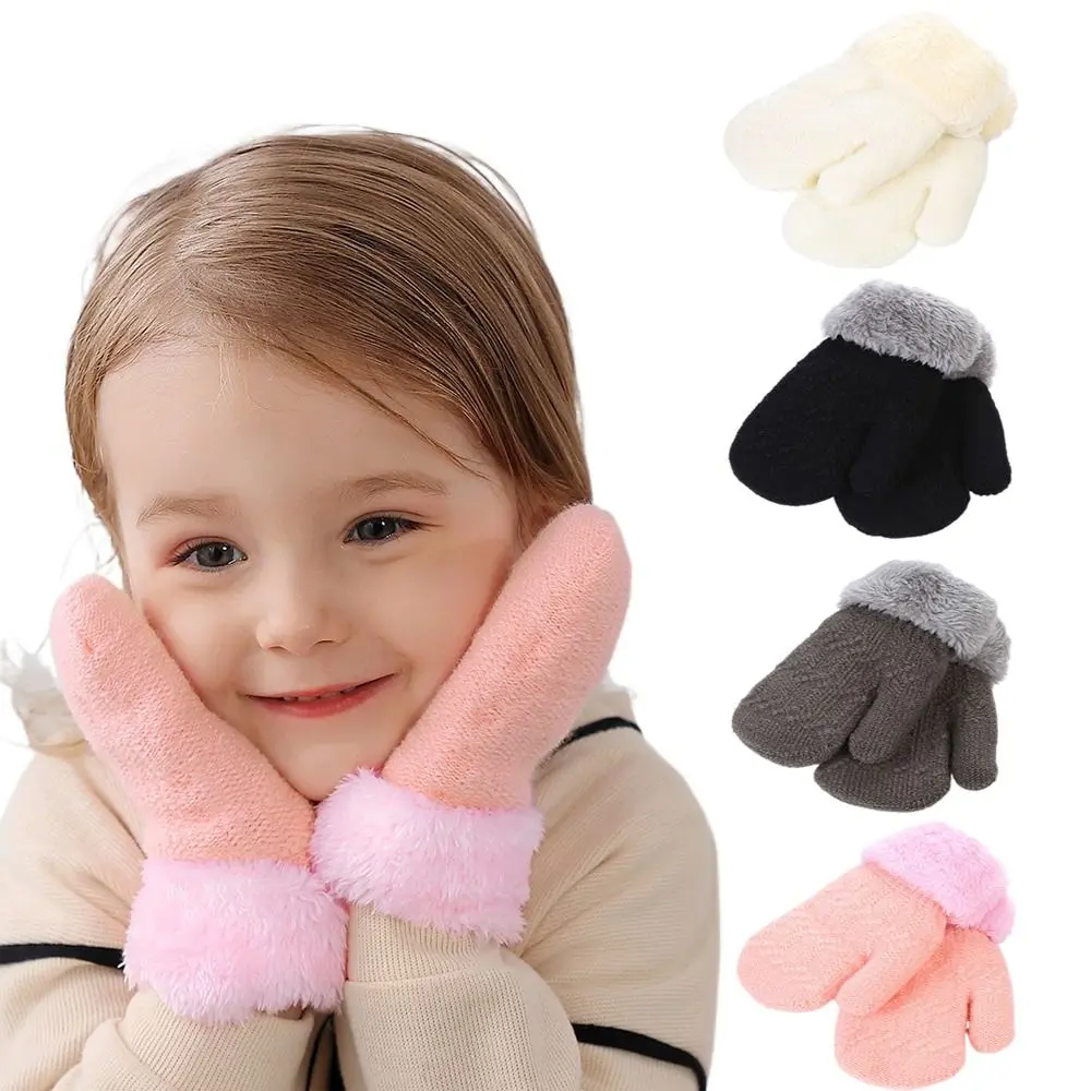 Lovely Plus Velvet Kids Gloves Thick Knitting Mittens Full Finger Gloves Baby Kids