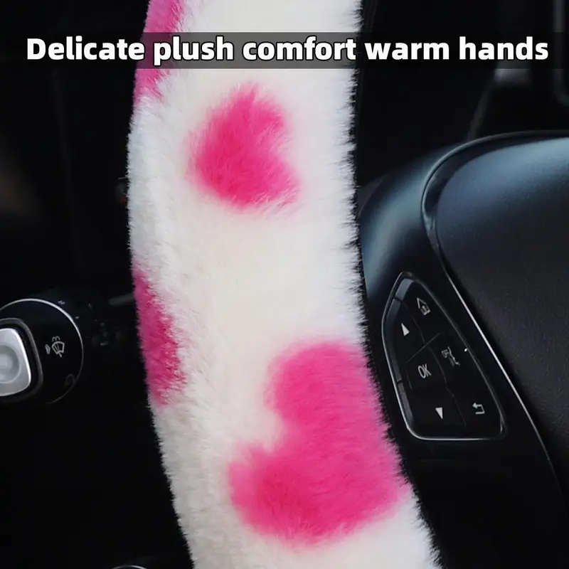 Car Steering Wheel Cover, Cute Heart Pattern Steering Wheel Cover, Car Interior Accessories For Daily Life 5