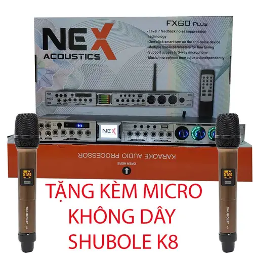 [KÈM MICRO ĐÔI] Vang cơ Karaoke Nex fx60 Plus nex fx30 nex fx50 -Chống Hú Tối Ưu, Tích Hợp Mạch Xử Lý Âm Thanh Reverb Hoàn Hảo, Tần Số Chỉnh Music, Micro Và Effect Rõ Nét, Âm Thanh Sống Động Với Các Hiệu Ứng Echo, Reverb, Delay,