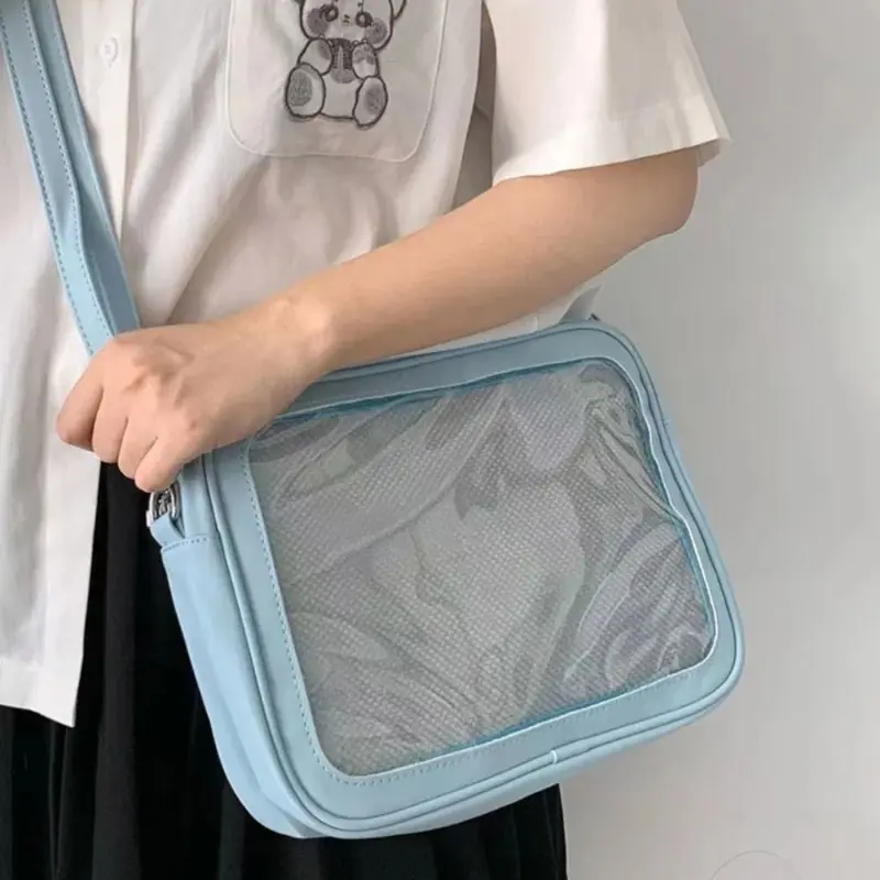 Túi dây kéo đa chức năng Màu đồng nhất Itabag Túi búp bê bông PU Túi trong suốt Túi đựng vật dụng nhỏ Túi đeo vai Nam 5