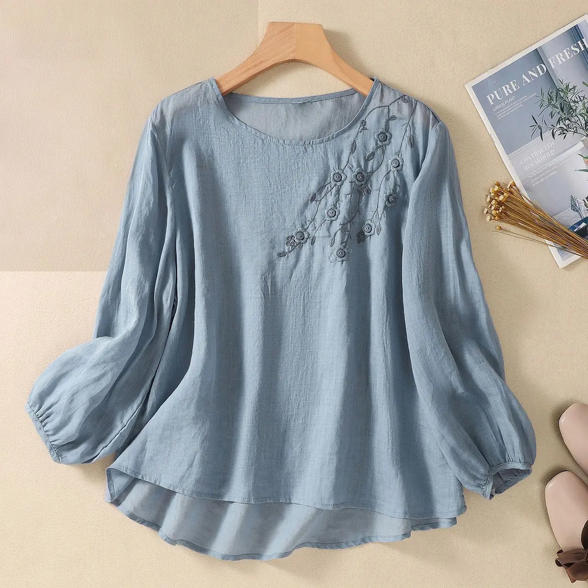 Áo Kiểu Nữ Đẹp Dài Tay Thêu Hoa Nhẹ Nhàng B9 Top