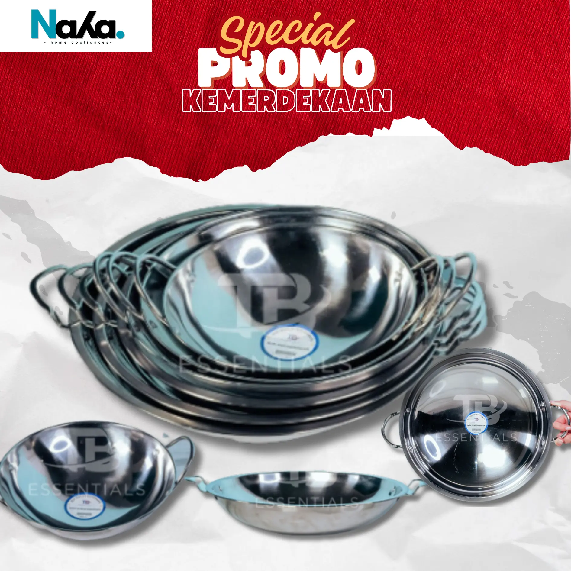 Wajan Stainless Steel Wok Kuali Anti Lengket Uk 21