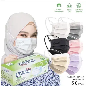Masker SENSA PLUS Hijab Headloop Earloop 3ply isi 50pcs Embos