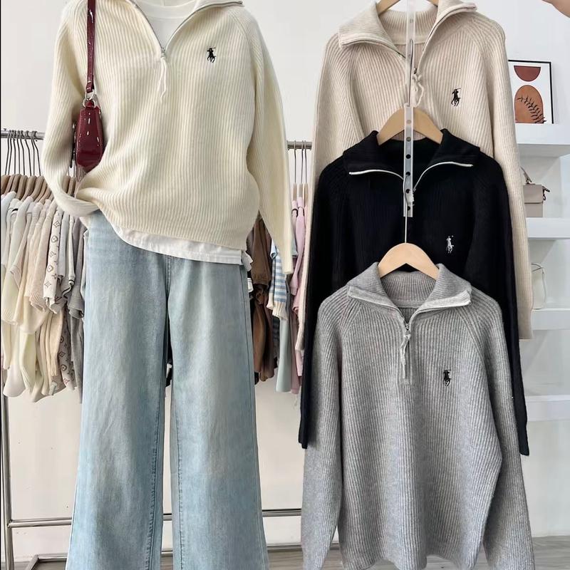 Áo len nữ cổ trụ khoá kéo thêu ngựa dài tay cao cấp - Women