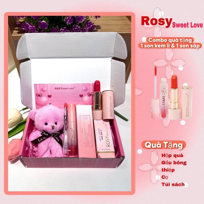 [ TẶNG HỘP QUÀ + GẤU BÔNG } Combo 1 son kem lì & 1 Son sáp dưỡng mềm mịn môi không chì Cosmetic Mỹ Phẩm Son Môi Trang Điểm Nữ Women